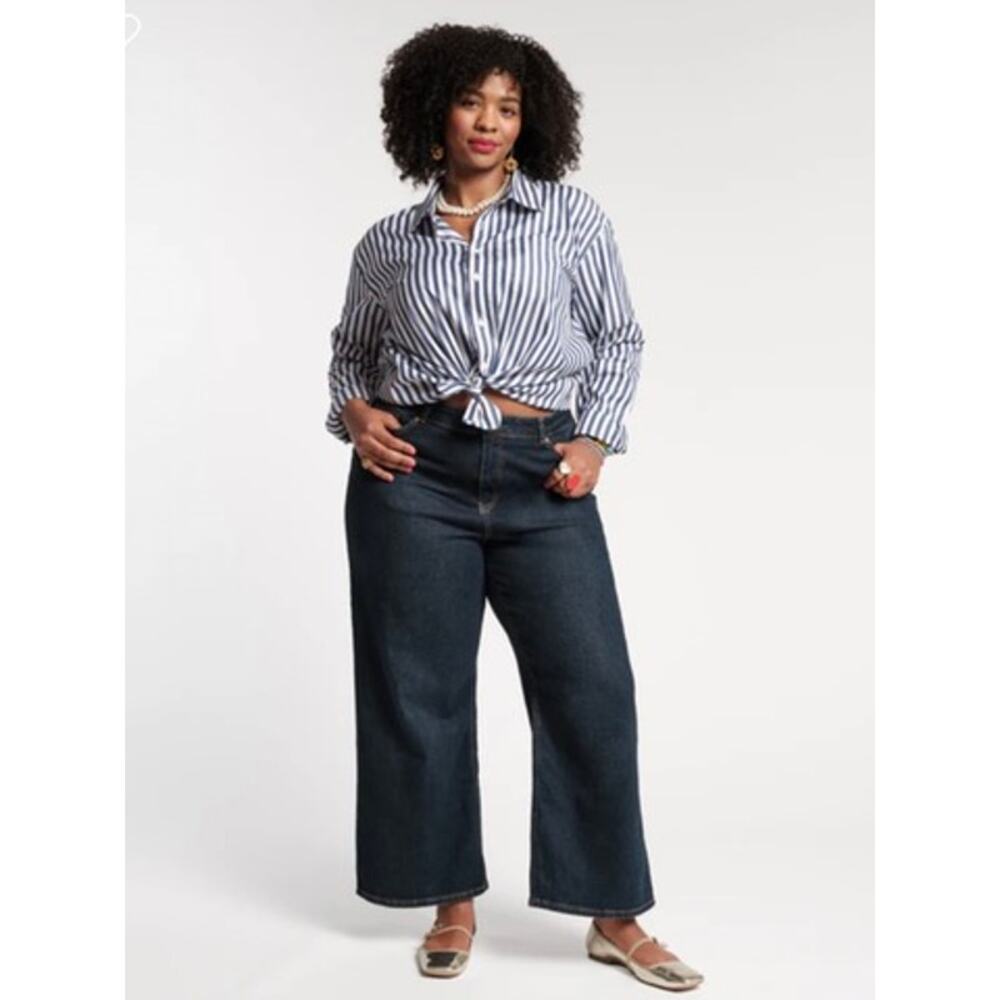 Frances Valentine Ace Jean Stretch Denim Wide Leg Jeans Women's 18 Dark Wash